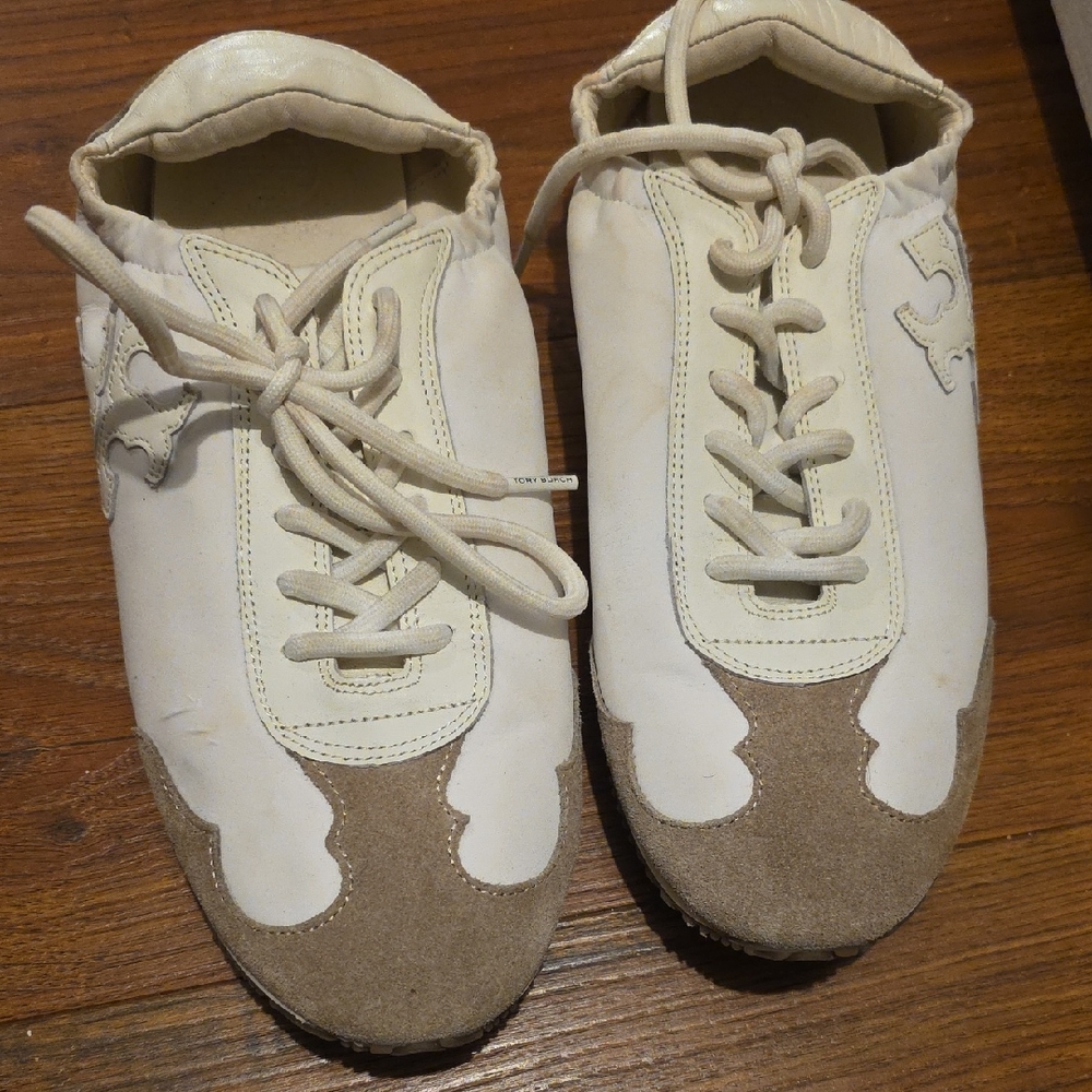 White and Tan Casual Sneakers